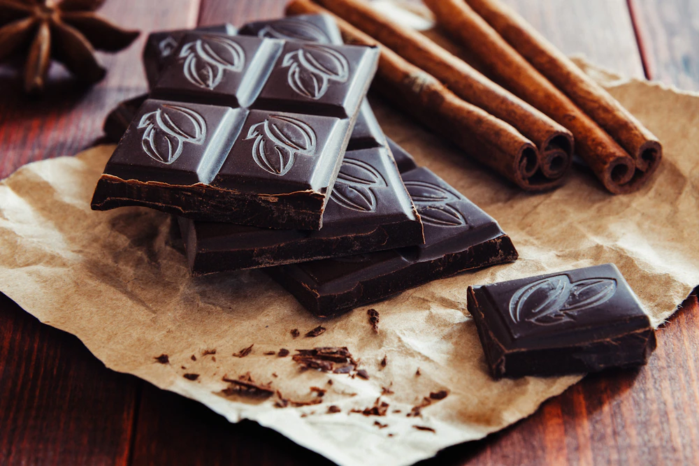 Pieces of chocolate on parchment paper