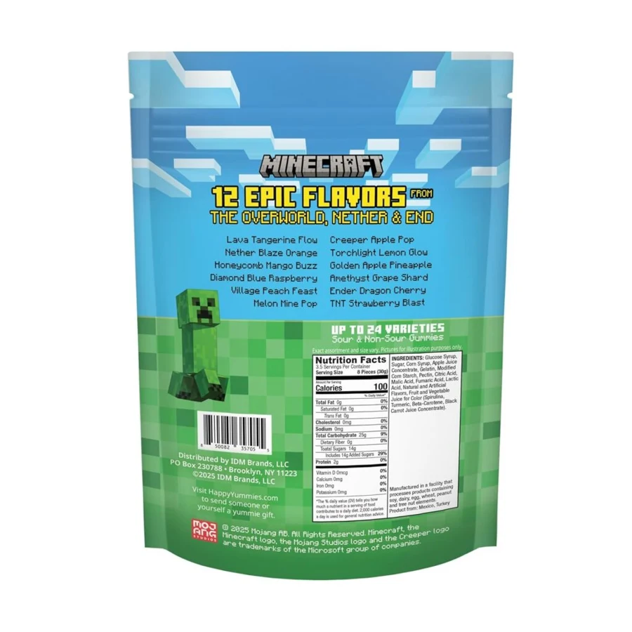 Back of the Minecraft Gummy Blocks pouch