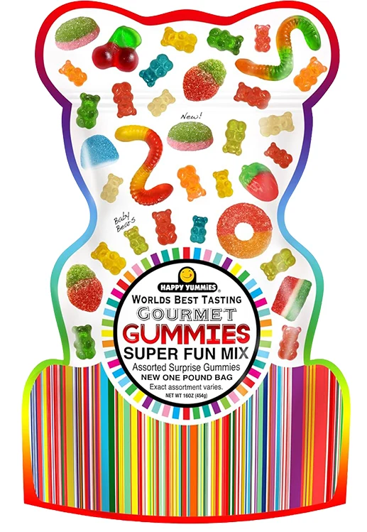 Happy Yummies Super Fun Mix in colorful bear-shaped packaging
