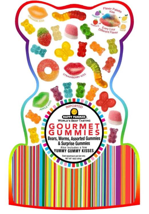 Bear-shaped Happy Yummies gummy medley package